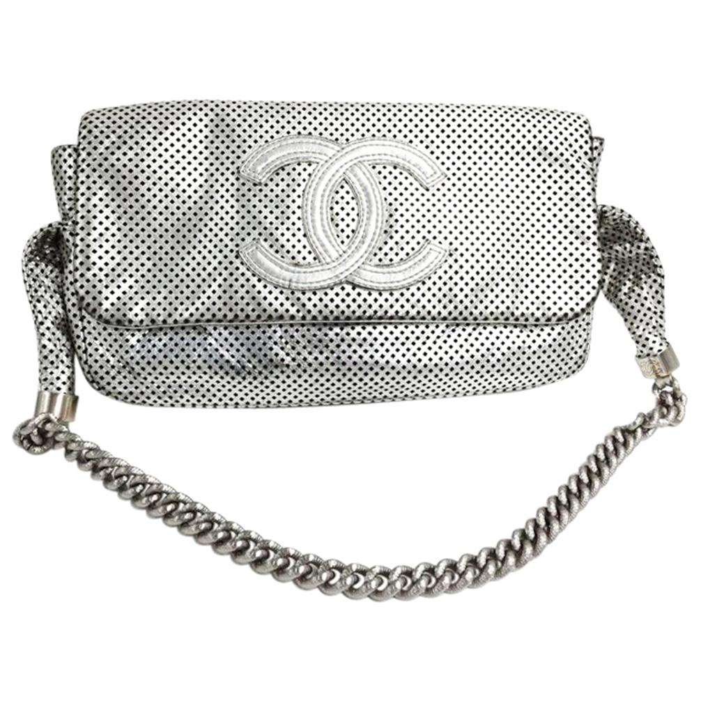 Chanel Boy Limited Edition Silver Perforated Calfskin Leather Shoulder Bag For Sale