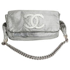 Chanel Boy Limited Edition Silver Perforated Calfskin Leather Shoulder Bag