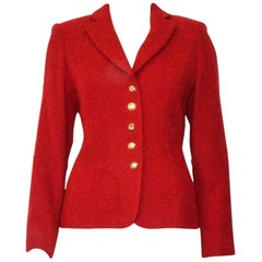 Chanel Red Cotton Boucle Classic Jacket