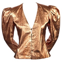 1980er BILL BLASS Metallic-Kupfer-Lederjacke