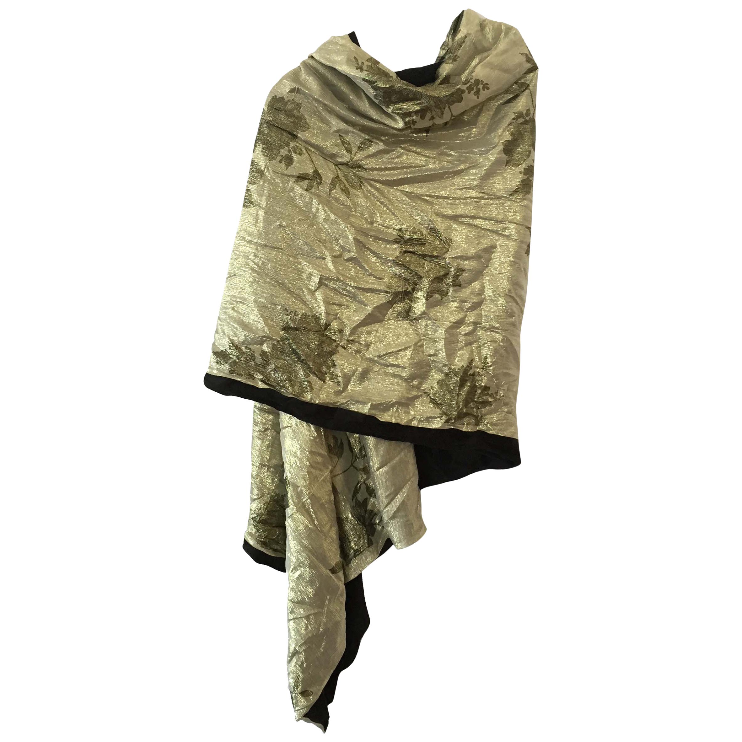 Flora Kung Gold Washed Reversible Printed Silk Chiffon Silk Jersey Shawl Wrap