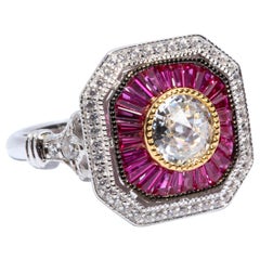 Art Deco Style Pretty Faux Diamond Ruby Sterling Ring