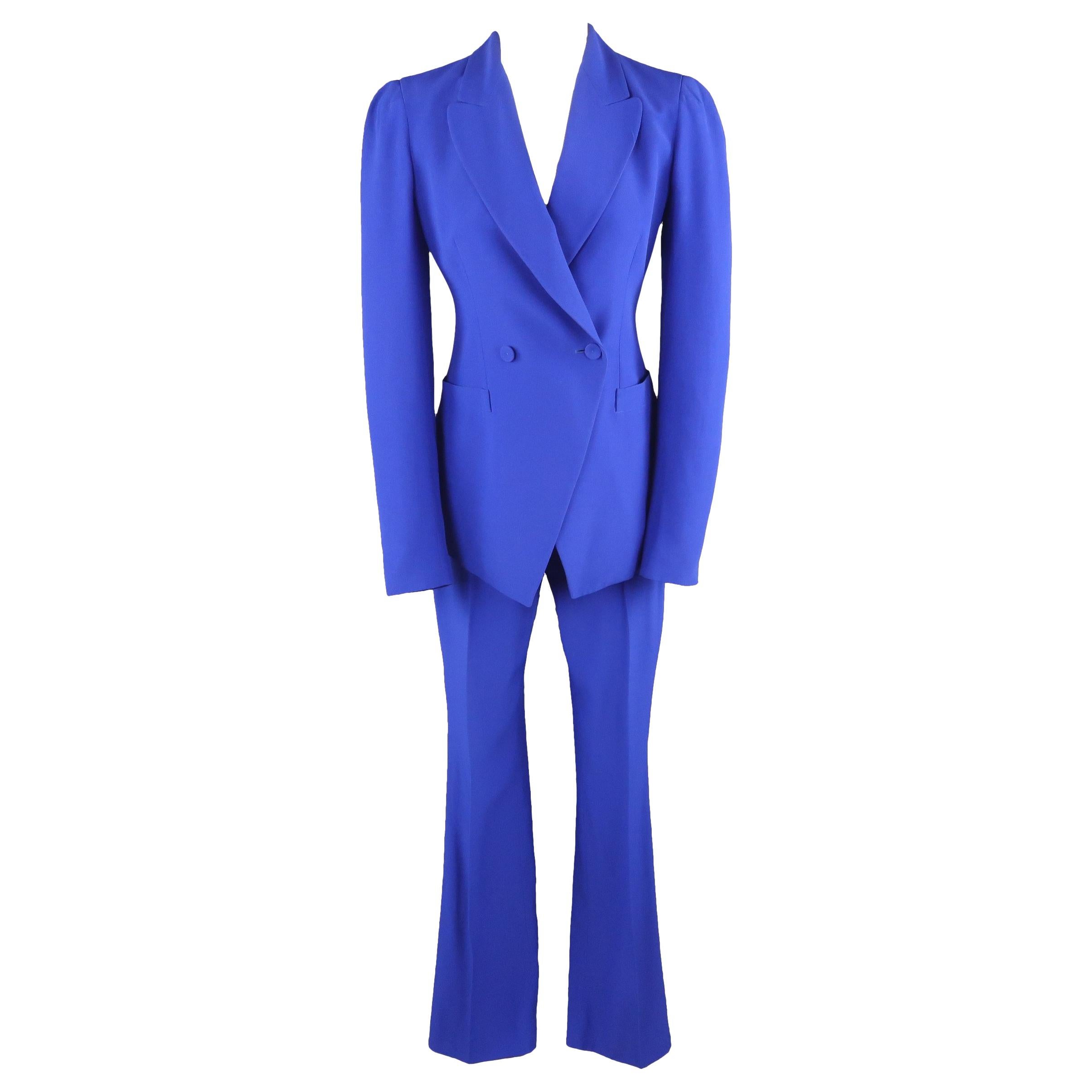 ALEXANDER MCQUEEN Size 6 Cobalt Blue Double Breasted Peak Lapel Pants Suit