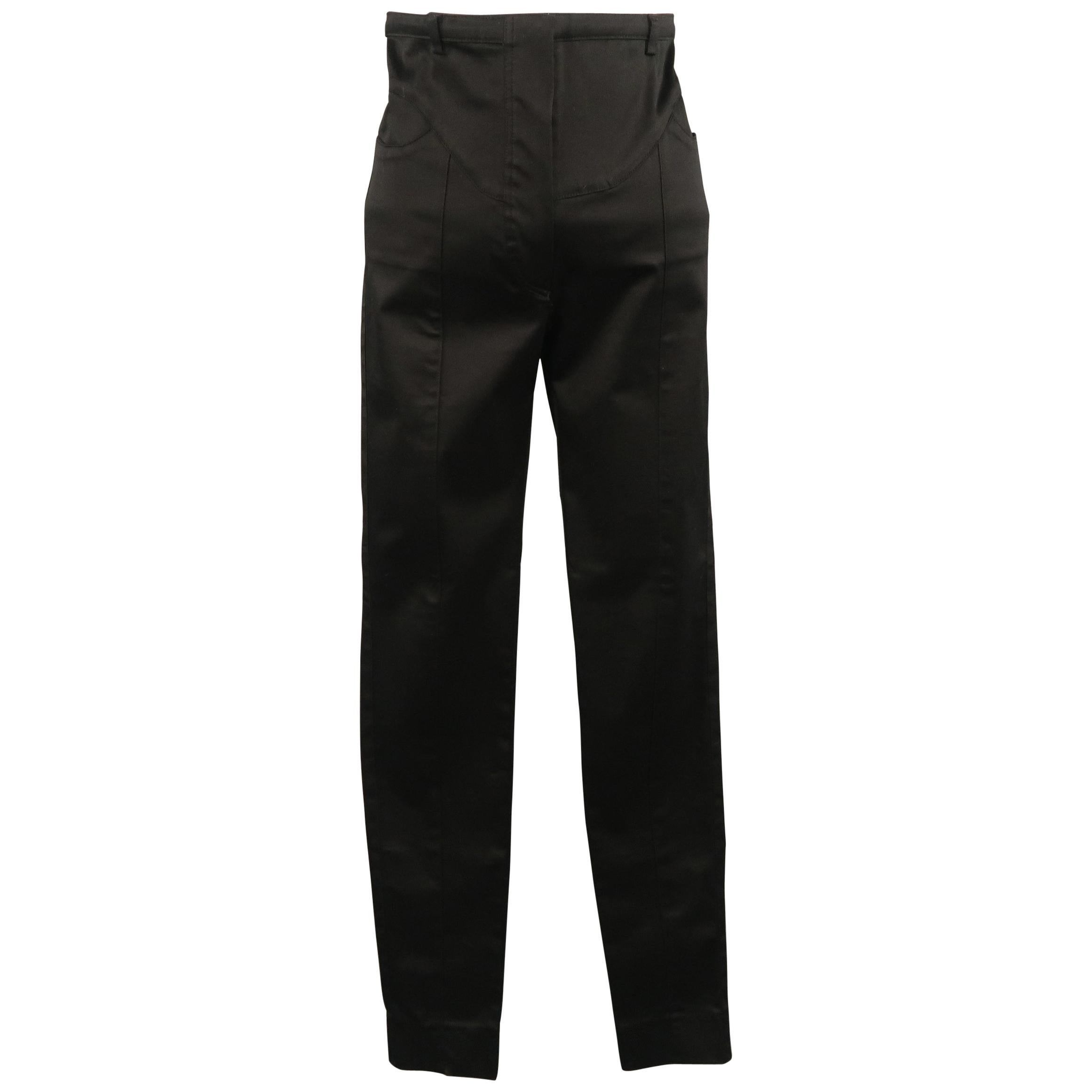 BALENCIAGA Size 4 Black Cotton High Rise Fitted Moto Dress Pants