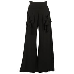 SONIA RYKIEL Size 8 Black Virgin Wool Blend Knit Wide Leg Bow Pants