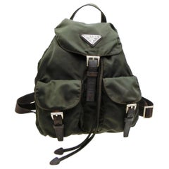 Vintage Prada Double Khaki Tessuto Pocket 231458 Green Nylon Backpack