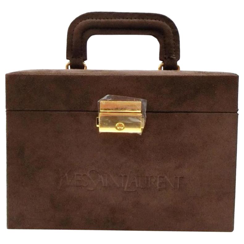 Saint Laurent Brown Suede Vanity Trunk Case Jewlery Box 232712 For Sale