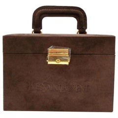 Vintage Saint Laurent Brown Suede Vanity Trunk Case Jewlery Box 232712