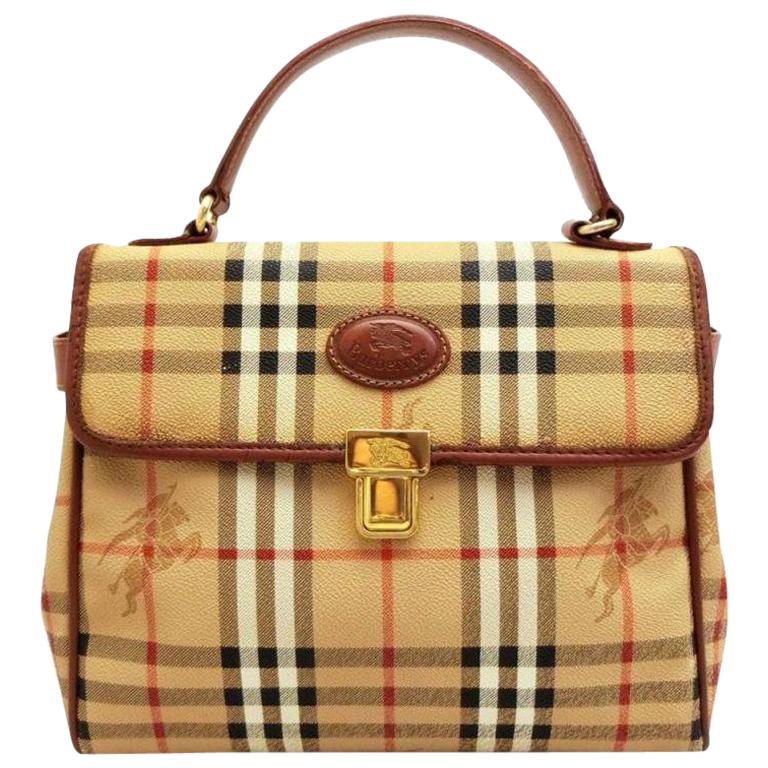 Burberry Nova Check Top Handle Kelly 231251 Beige Coated Canvas Satchel