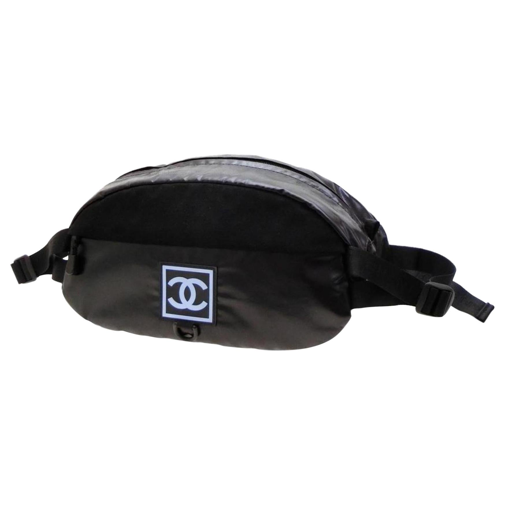 Chanel Black X Blue Cc Logo Fanny Pack Waist Pouch Bum 231453 Cosmetic Bag For Sale