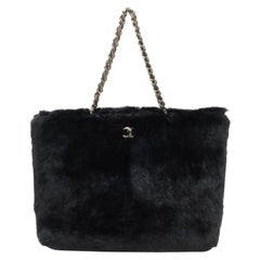 Vintage Chanel Chain Tote Shopper 230441 Black Rabbit Fur Shoulder Bag