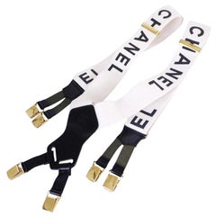 Vintage Chanel Off-white (Ultra Rare) Logo Runway Suspenders 231305 Tech Accessory