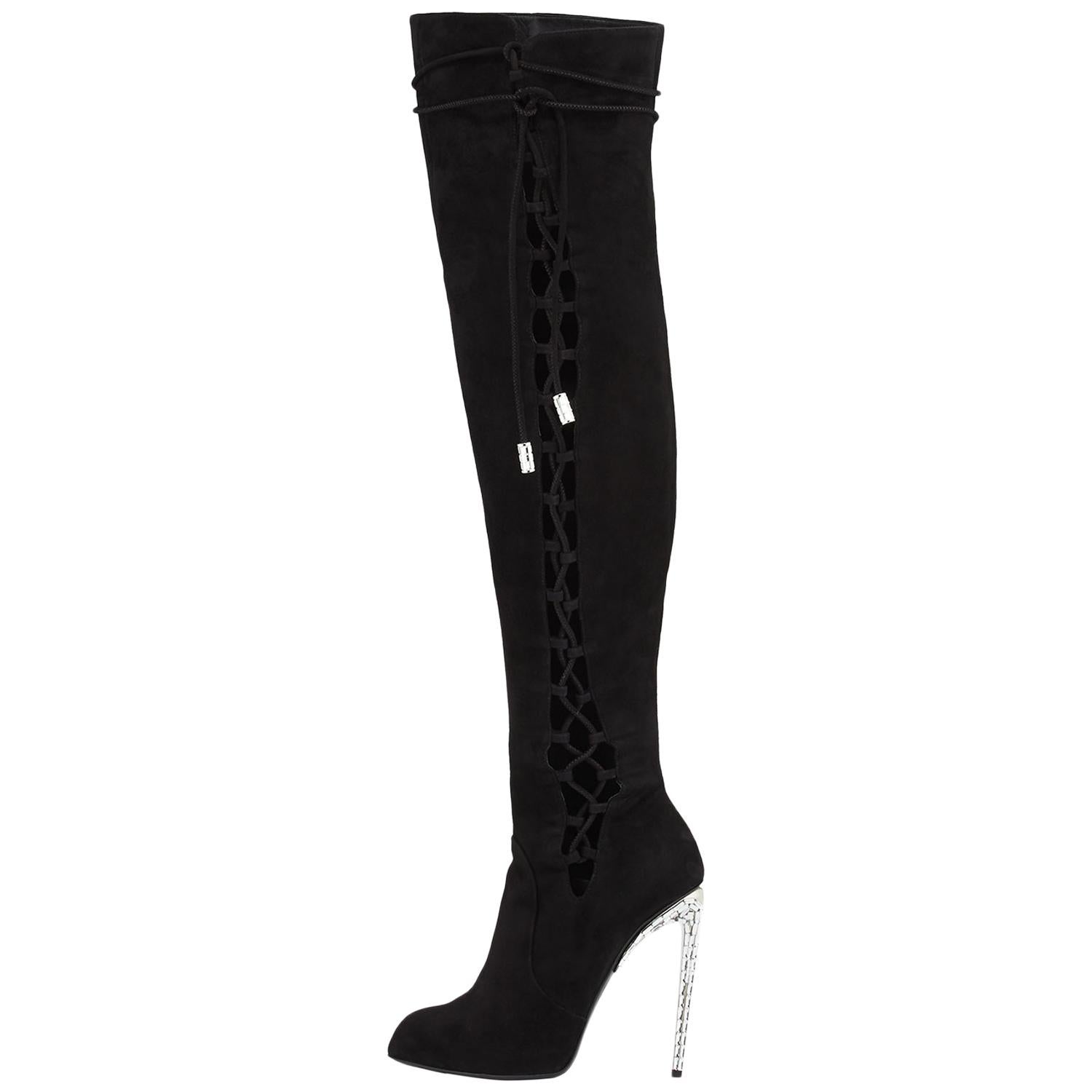 New Giuseppe Zanotti for Jennifer Lopez Crystal Embellished Over-the-Knee Boots  For Sale