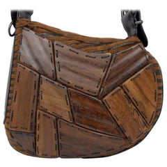 Used Fendi Wooden Patchwork Kidney Bean Hobo 230998 Brown Wool Shoulder Bag