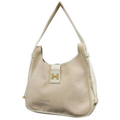 Hermès Sako Toile 223950 Ivory Leather Shoulder Bag