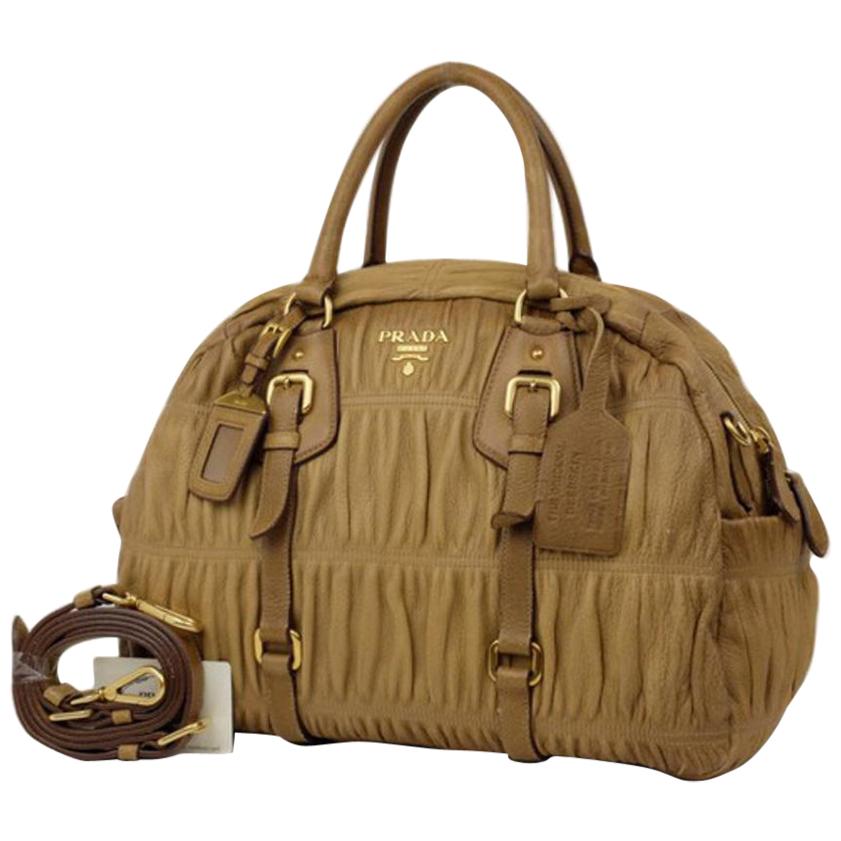 Prada Bl0394 2way Bowler 220087 Brown Leather Shoulder Bag For Sale
