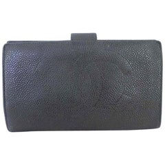 Chanel Black Caviar Cc Logo Long 220245 Wallet