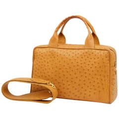 Vintage Gucci Boston Cognac 2way 232820 Brown Ostrich Leather Shoulder Bag