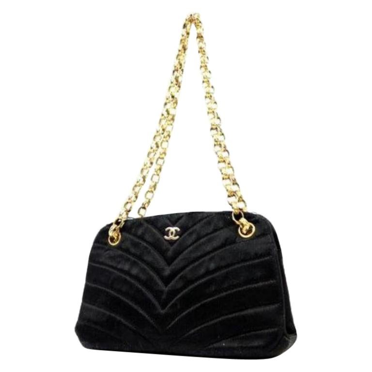 Chanel Camera Satin 224343 Black Quilted Chevron Shoulder Bag For Sale
