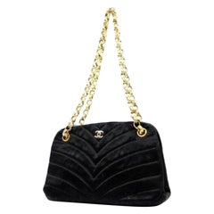 Chanel Camera Satin 224343 Black Quilted Chevron Shoulder Bag