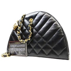 Chanel Chevron Crescent Crossbody 223642 Black Leather Shoulder Bag