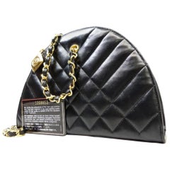 Vintage Chanel Chevron Crescent Crossbody 223642 Black Leather Shoulder Bag