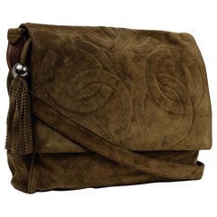 Vintage Chanel Messenger Jumbo Tassel 220201 Brown Suede Leather Messenger Bag