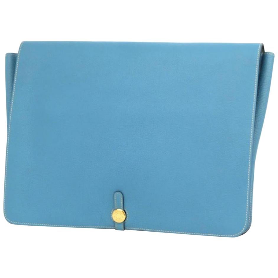 Hermès Jean Togo Extra Large Porte-documents Dogon Portfolio 230564 Blue Clutch For Sale