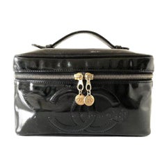 Vintage Chanel Vanity Case Cc Logo 232864 Black Patent Leather Clutch
