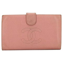 Vintage Chanel Pink Caviar Cc Logo Long 219342 Wallet