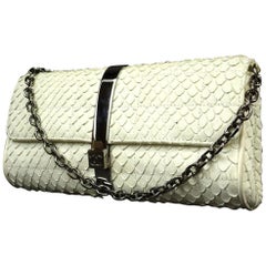 Vintage Chanel Python Flap 219333 White Patent Leather Shoulder Bag