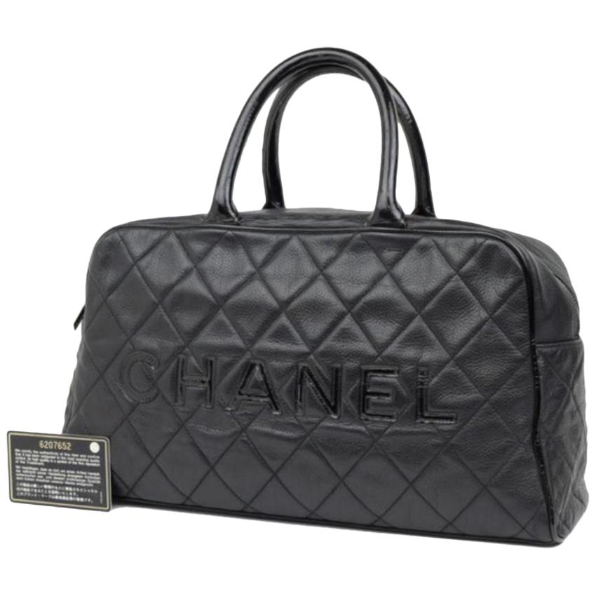 Chanel Quilted Caviar Boston 224146 Black Leather Satchel For Sale