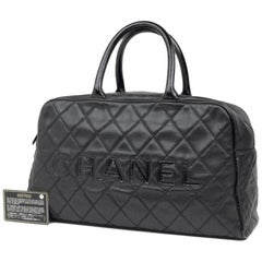 Vintage Chanel Quilted Caviar Boston 224146 Black Leather Satchel