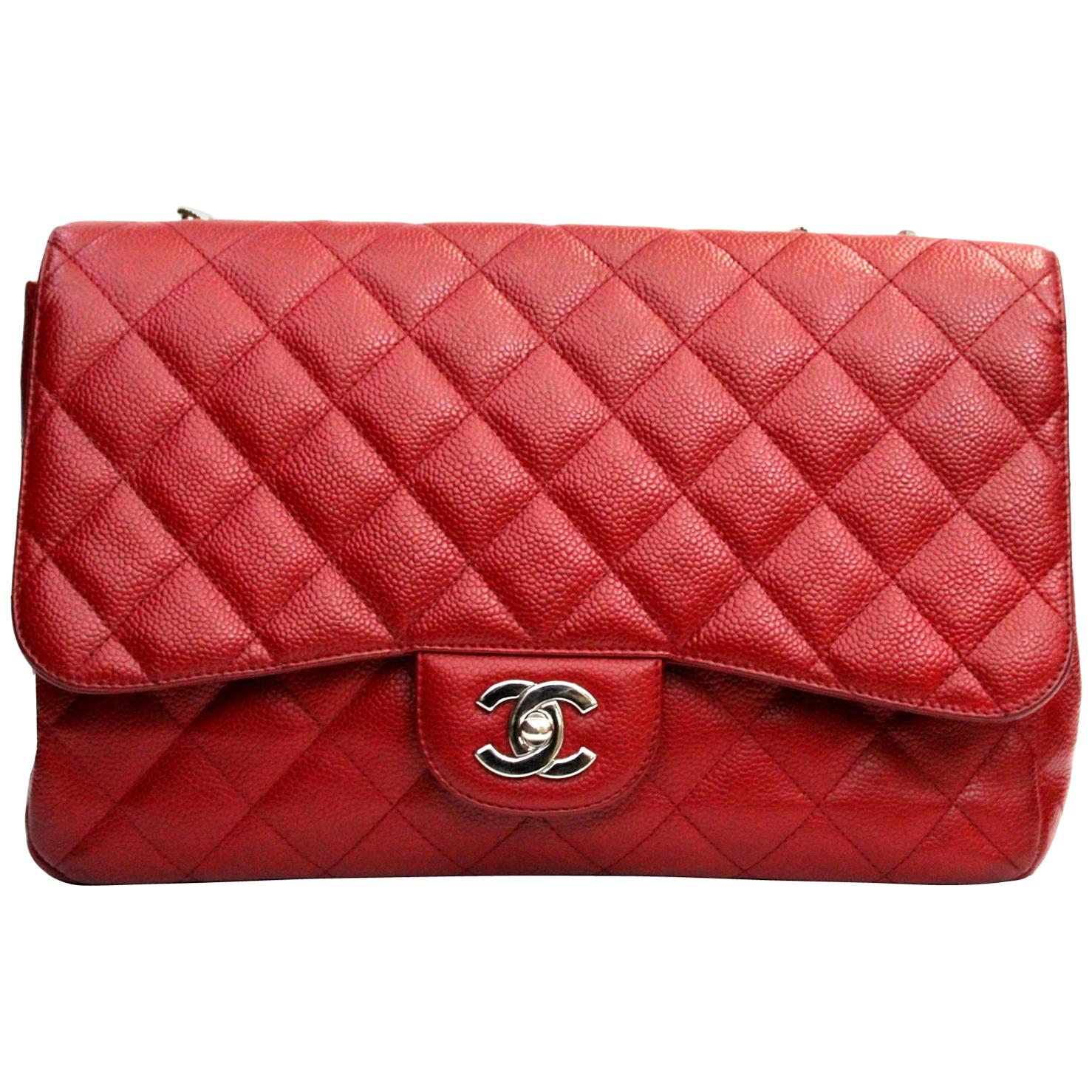 Chanel Red Caviar Leather Jumbo Flap Bag at 1stDibs