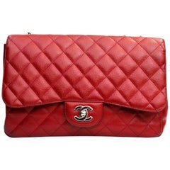 Chanel Red Caviar Leather Jumbo Flap Bag