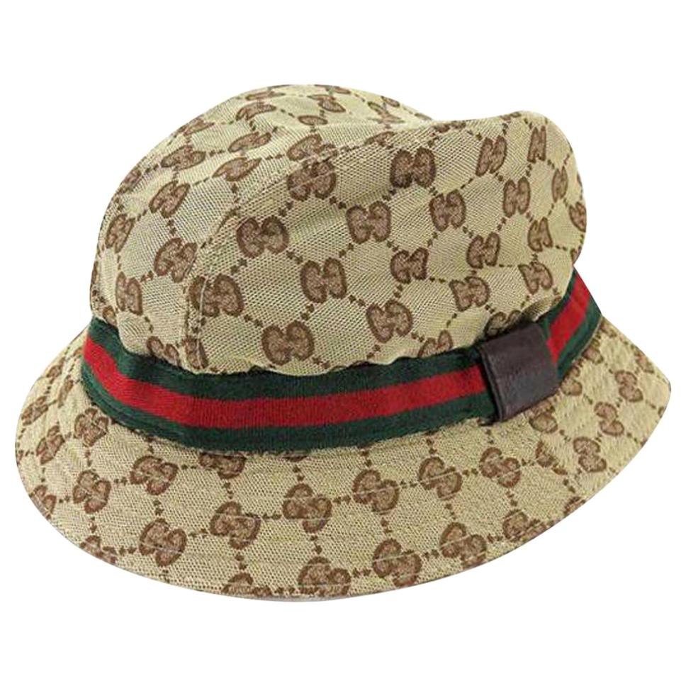 Gucci Beige Sherry Monogram Web Bucket 232838 Hat