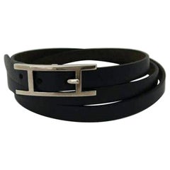 Vintage Hermès Black X Silver H Logo Api Belt Wrap 217686 Bracelet