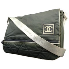 Vintage Chanel Messenger Sports Logo 219614 Khaki X White Nylon Canvas Shoulder Bag
