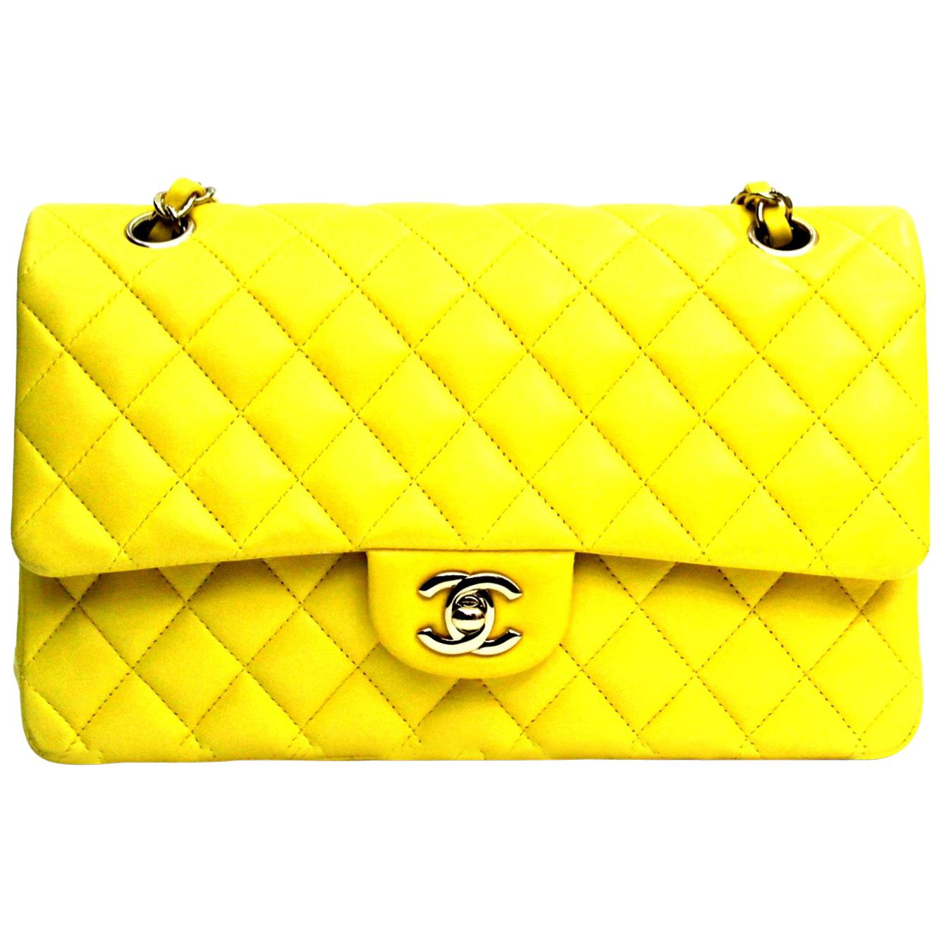 Chanel Yellow Lambskin Leather 2.55 Double Flap Bag at 1stDibs