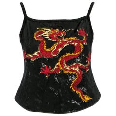 Paco Rabanne black cropped vest with embroidered dragon, fw 1997