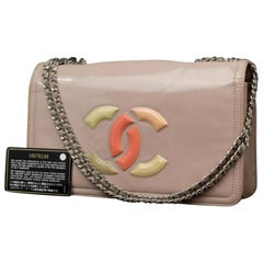 Vintage Chanel Wallet on Chain Lipstick Logo 225724 Mauve Patent Leather Shoulder Bag