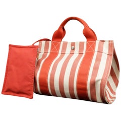 Vintage Hermès Pm Set with Pouch 225550 Striped Canvas Tote