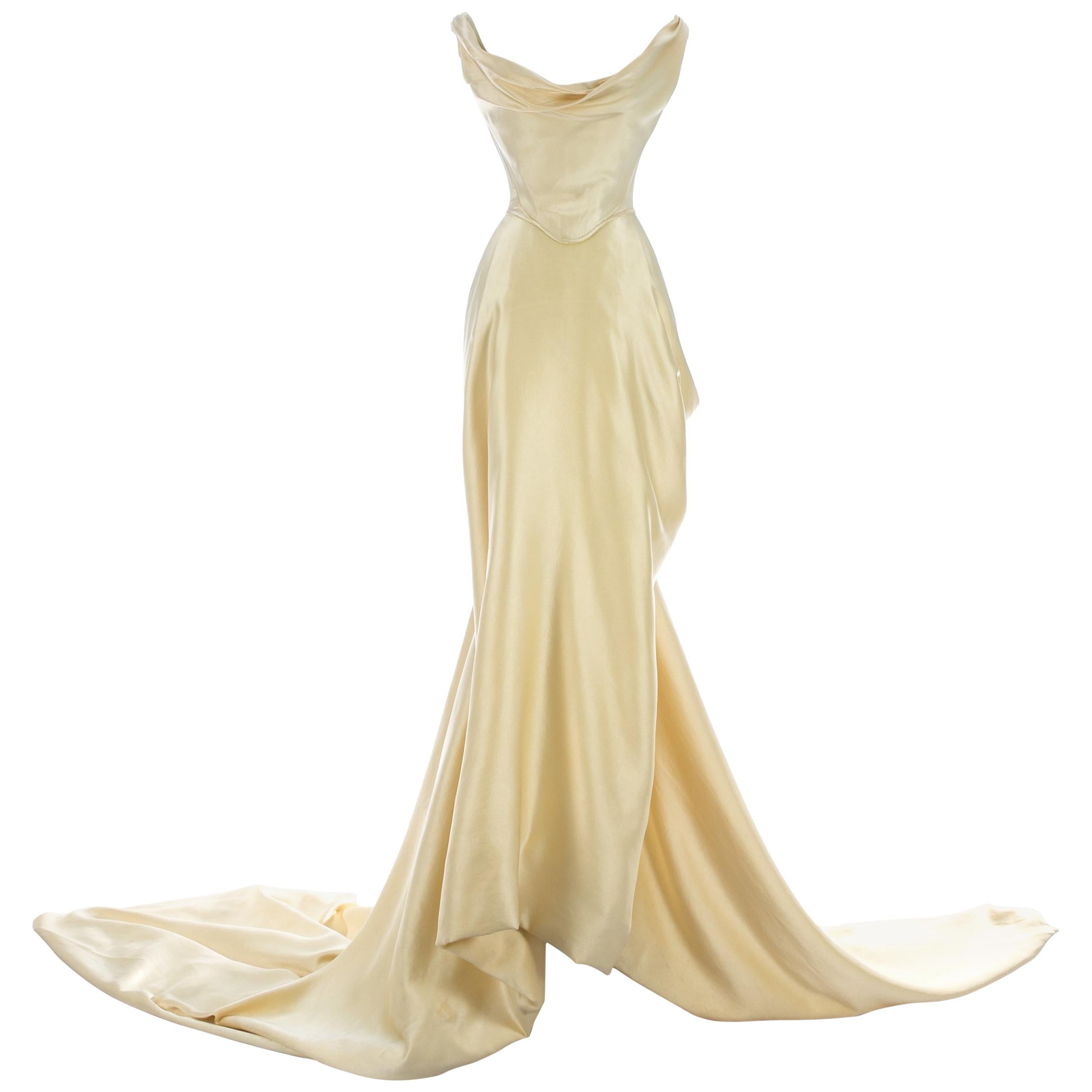 Vivienne Westwood cream silk corset and draped skirt wedding ensemble, c. 1999