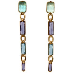 Goossens Paris Tinted Rock Crystal Duster Clip Earrings