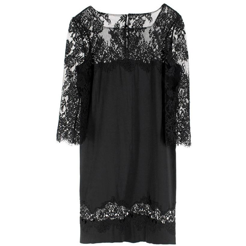Ermanno Scervino lace-panelled black satin dress US 8 For Sale