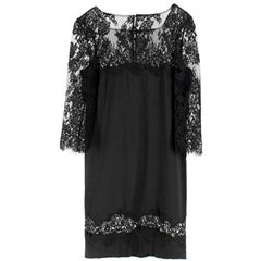 Ermanno Scervino lace-panelled black satin dress US 8
