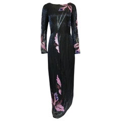 Vintage Incredible 1970s Bob Mackie Hand Applied Bead & Sequin Silk 'Orchid' Dress