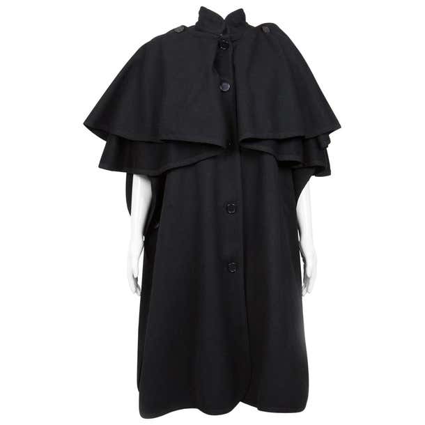 Yves Saint Laurent Black Wool Cape Coat For Sale at 1stDibs | black ...