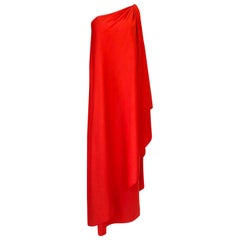 Vintage Documented 1978 Halston One Shoulder Red Draped Jersey Halston Dress