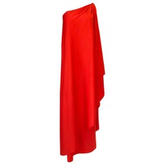 Documented 1978 Halston One Shoulder Red Draped Jersey Halston Dress